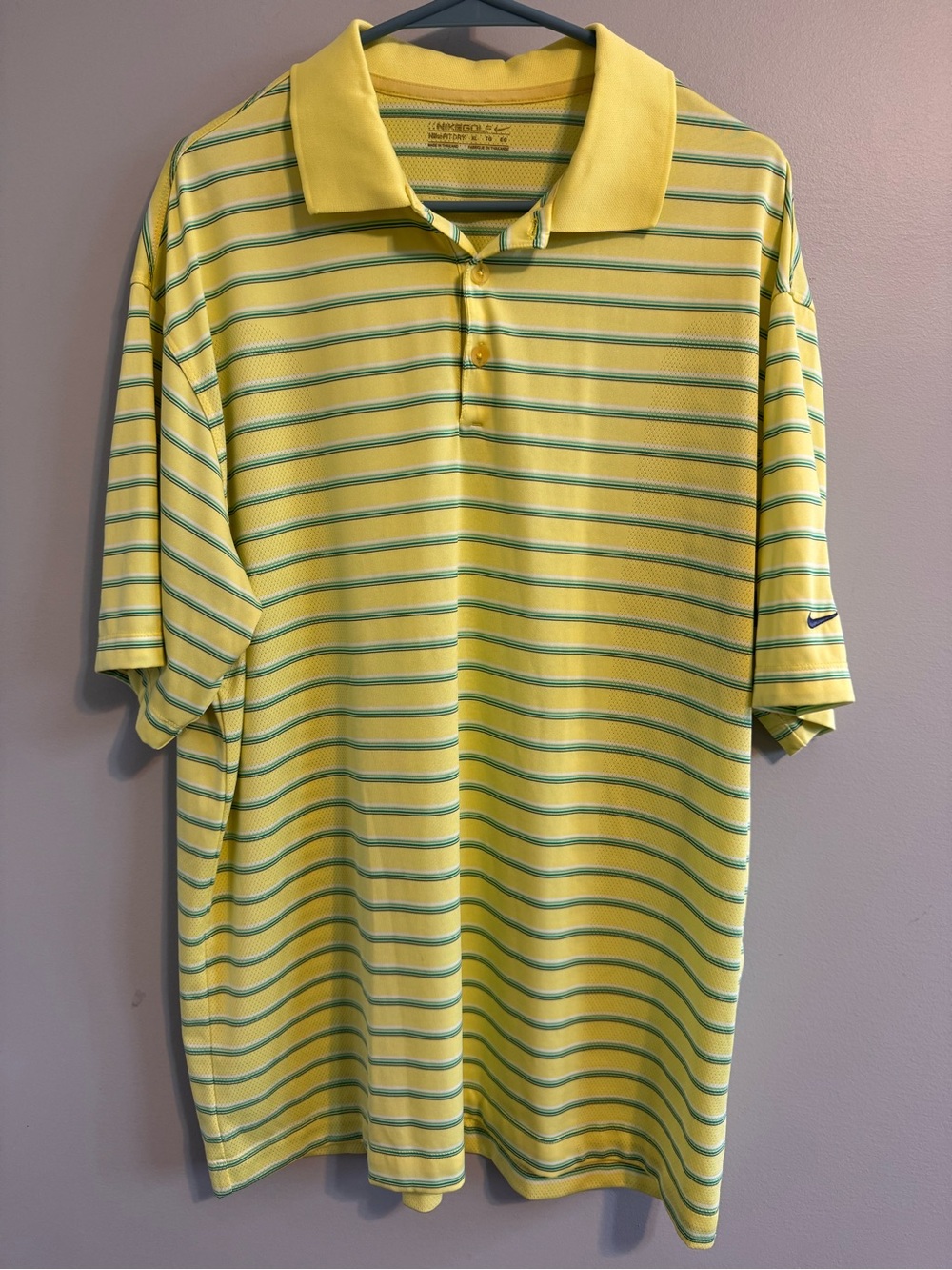 Nike Golf Fit Dry Yellow Polo with Green and White Stripes Men's XL